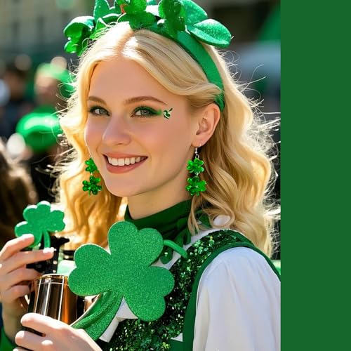 St. Patrick's Day Earrings for Women, 2 Pairs Shamrock Dangle Earrings, Irish Festival Jewelry for St Patrick's Day Outfit...