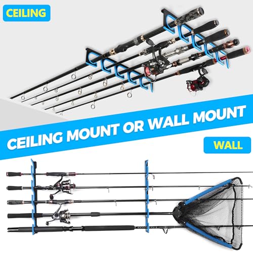 PLUSINNO H5P Fishing Rod/Pole Holders for Garage, Wall or Ceiling Mounted Fishing Rod Holder with Soft Protective Pad, Fis...