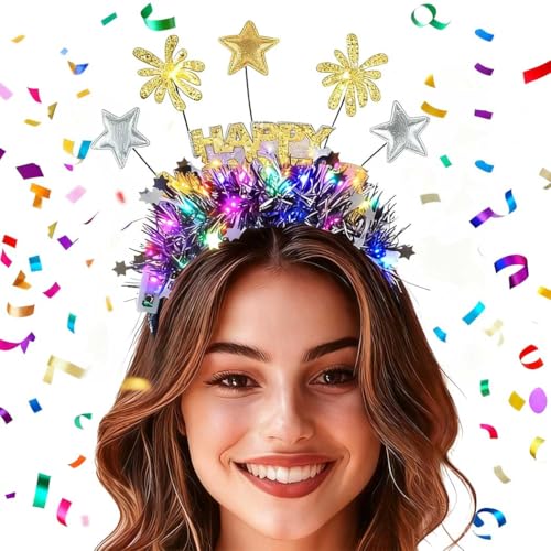 Gangel Light Up New Year Headband LED Christmas Hairband Sparkling Tinsel Headbands Festival Hair Accessories for Women