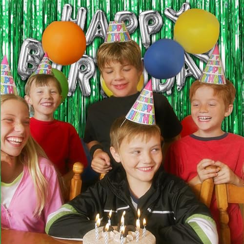 2 Pack Green Streamers Backdrop Jungle Party Decorations Foil Fringe Backdrop Curtains Photo Booth Backdrop for Birthday D...