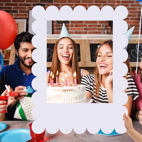 Beeveer 32 x 24 Inch Extra Large Scalloped Blank Photo Booth Props Frame for Selfie Birthday Event, Cutout Picture DIY Fra...