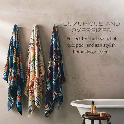 Pendleton Oversized Jacquard Spa Towels, 40 x 70 inches Bath Towels, 100% Cotton, Soft and Quick Dry for The Beach, Hot Tub, Pool - White Sands Tan