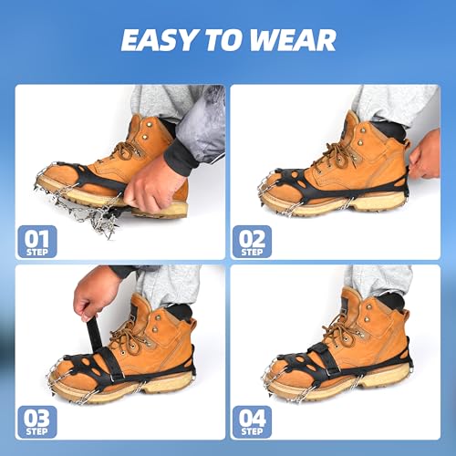 WASSERFLUX Crampons Ice Cleats for Shoes and Boots, 19 Stainless Steel Spikes Traction Snow Cleats for Hiking, Snow Climbi...
