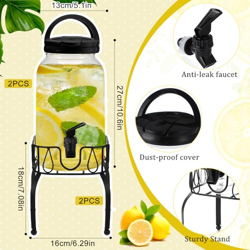 Tanlade 2 Pcs Plastic Drink Dispenser with Stand Beverage Dispenser with Sturdy Metal Base Juice Jar for Parties Lemonade ...