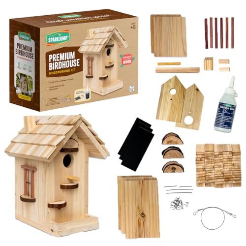 SparkJump Premium Wooden Bird House Kit - Build it Yourself Birdhouse - Birdhouse Kits for Adults to Build - Woodworking A...