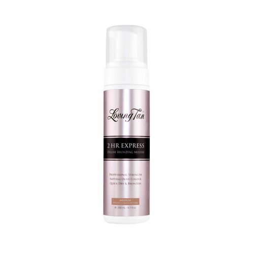 Loving Tan 2 HR Express Self Tanning Mousse, Medium - Streak Free, Natural, Professional Quality - 5+ Sunless Self Tanner Applications per Bottle, Cruelty Free, Naturally Derived DHA - 6.7 FL Oz