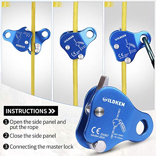 WILDKEN Climbing Ascender Fall Protection Belay Device Climbing Rope Grab for Rock Climbing Mountaineering Tree Arborist E...