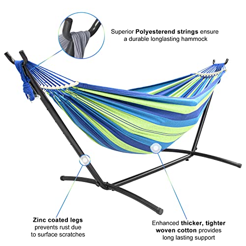 SZHLUX Double Hammock with Stand Included 450lb Capacity Steel Stand, Premium Carry Bag Included.Indoor Outdoor Brazilian-...