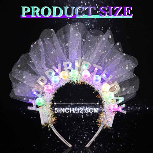 GENBREE Light Up Birthday Crown Headband Glowing Rave Party Hair Accessories for Women