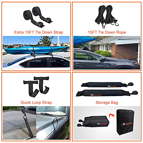 MeeFar Universal Car Soft Roof Rack Pads Luggage Carrier System for Kayak Surfboard SUP Canoe Include 2 Heavy Duty Tie Dow...