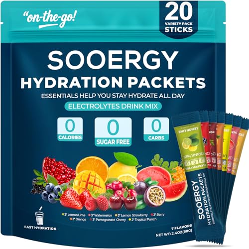 Sooergy Electrolytes Powder Packets Sugar Free Hydration Packets, 7 Flavors Liquid Daily IV Electrolyte Drink Mixes for Re...