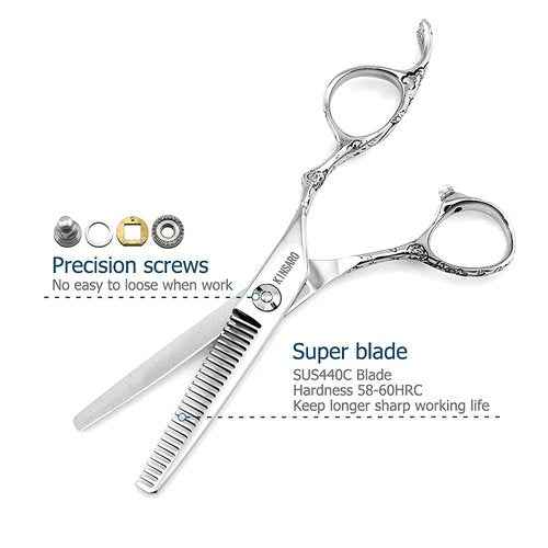 5.5" Barber Scissors Set Hair Scissors Professional Hair Cutting Shears Japan 440C Thinning Shears Convex 440C Blades Kinsaro