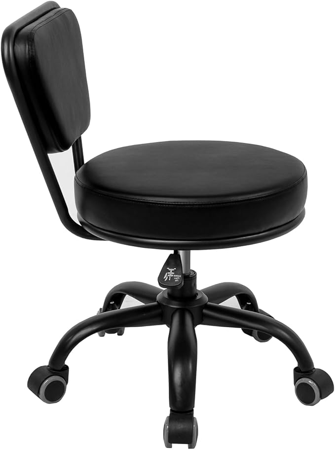 Dayton Garage Rolling Seat (Matt Black) Pneumatic, Short Stool with Adjustable Height 13"-15", Perfect for Home Office, Gardening, Garage Mechanic, School and Lab