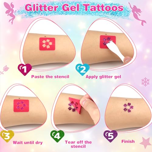 Dreamon Temporary Glitter Tattoo Kit for Kids with 6 Colors No-mess Glitter Gel, 325 Unique Stencils - Adult & Kids Body A...