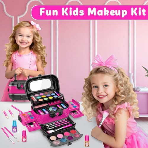 Hollyhi 58 Pcs Kids Makeup Kit for Girl, Princess Toys Real Washable Cosmetic Set with Mirror, Kids Makeup Sets for Girls,...