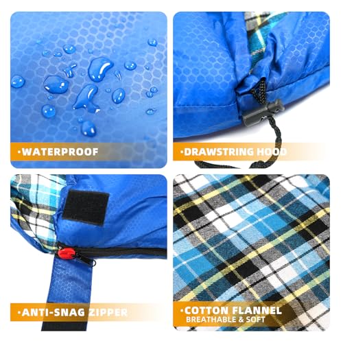 Cotton Flannel Lined Sleeping Bag for Adults Teens Kids, Cold Weather &Warm, 3 Seasons, Lightweight Compact Camping Essent...