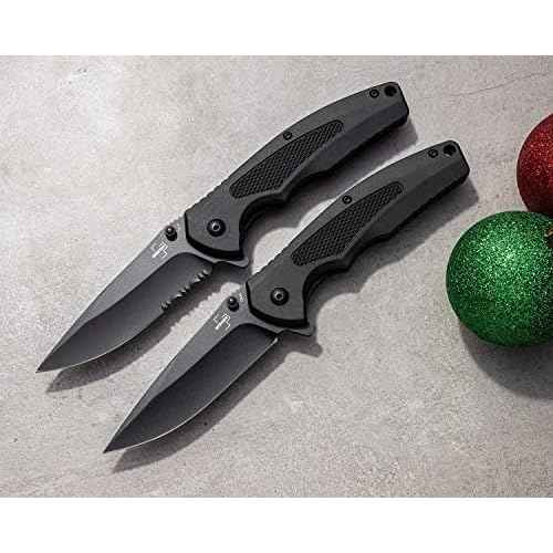 Boker Plus Gemini Nga Assisted Bk Serrated - 3.5" Partially Serrated D2 Blade, Backflipper and Thumbstud with Liner Lock and Fiber Reinforced Synthetic Scales- 01BO506