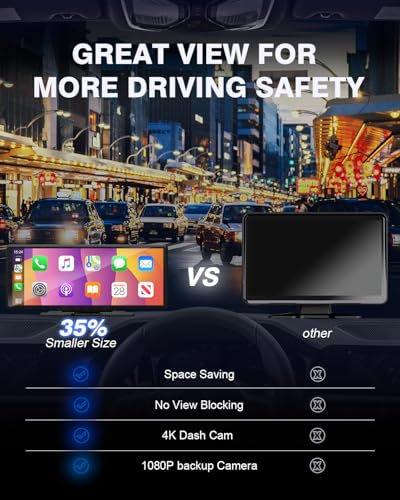 Wireless Car Play Screen with 4K Dashcam, 9.26 Inch Compatible with Apple Carplay/Android Auto, Carplay Screen for Car wit...