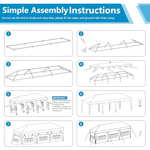 Nyckolas White 10x30 Outdoor Canopy Tent for Party,8 Removable Sidewalls with Windows,Sunshade & Waterproof,Heavy Duty Met...