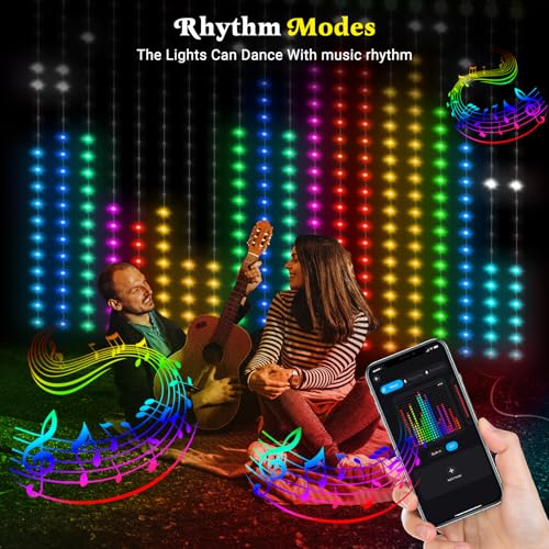 CoziTech Smart Curtain Lights, Color Changing 400 LED Curtain Lights 6.6 * 6.6 FT, RGB DIY String Fairy Light for Bedroom ...