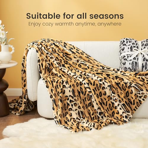 Cozy Bliss Leopard Print Fuzzy Throw Blanket for Couch - Thick Soft Warm Fleece Blankets for Room Decor, for Kids, Women M...