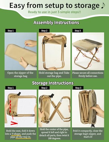 COMELY Portable Folding Chair for Outdoors: Heavy Duty Camping Stool for Adults, Compact Ultralight Collapsible Stools for...