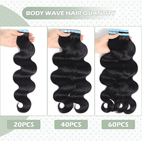Tape In Hair Extensions 100% Real Remy Human Hair 100g 40pcs/Set Brazilian Virgin Hair Body Wave Tape Ins for Black Women Wavy Seamless Invisible Skin Weft Extensions 18 Inch