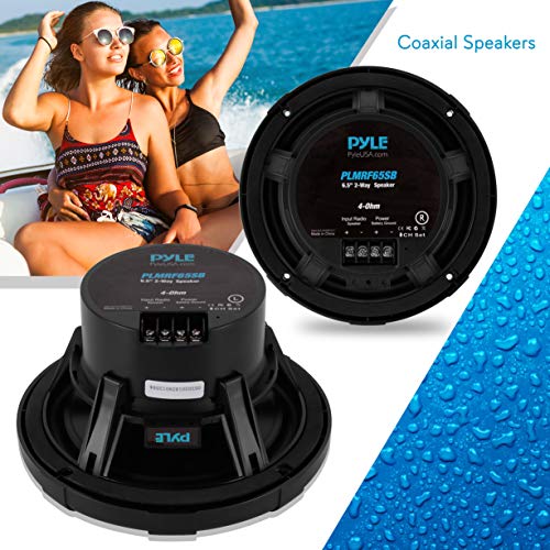 Pyle 6.5 Inch Marine Speakers - Coaxial 2-Way Waterproof Component Speaker Pair | Audio Stereo Sound System with Wireless RF Streaming Support | 6.5" In., 600 Watt - Pyle PLMRF65SB