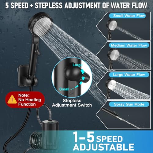 Portable Shower for Camping Essentials: 10000mAh Battery Powered Shower Rechargeable, IPX8 Waterproof Outdoor Shower, 5-Sp...
