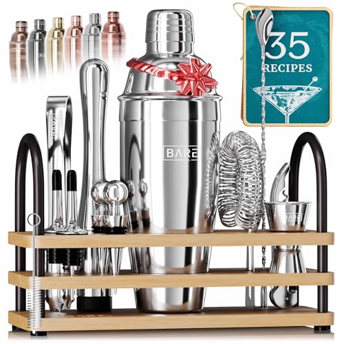BARE BARREL® Mixology Bartender Kit Bar Set | 14-Piece Cocktail Shaker Set | Martini Barware Mixing Tools for Home Bartend...