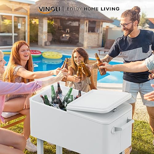 VINGLI 80 Quart Rolling Ice Chest, Portable Patio Party Bar Drink Cooler Cart, with Shelf, Beverage Pool with Bottle Opener