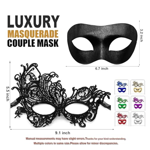 Aqearl Couple Masquerade Mask for Women Men Venetian Mask Halloween Mask for Party Prom Ball Costume Lace Mask