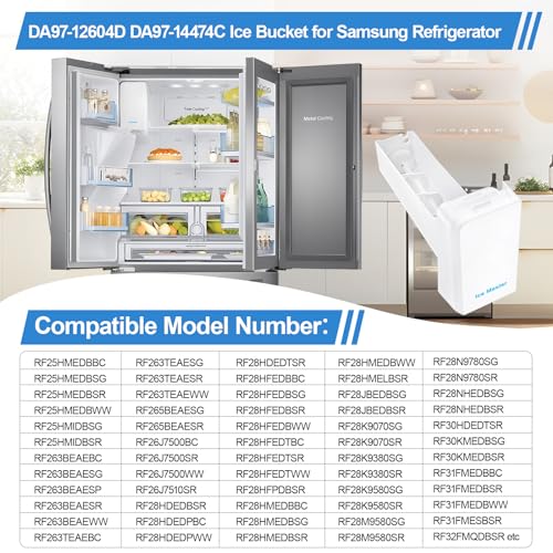 Upgraded DA97-14474C Ice Bucket Compatible with Samsung Ice Maker DA97-14474A Samsung Ice Bucket Replacement RF28HMEDBSR R...