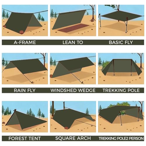 onewind 10×10 ft Camping Tarp, Multifunctional Awning Ultralight Waterproof Survival Tent Tarp Lightweight Hammock Rainfly...