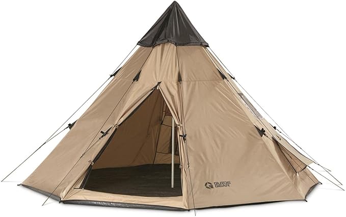 Guide Gear 10' x 10' Teepee Tent for Adults Outdoor Camping, 2-Person, Instant Easy Set-Up Waterproof 4-Season Tents for B...