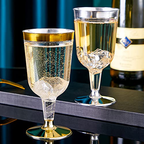 N9R 30PCS Plastic Wine Glasses with Gold Rim, 6 Oz Plastic Wine glasses with Stem, Disposable Wine Cups Reusable Suitable ...