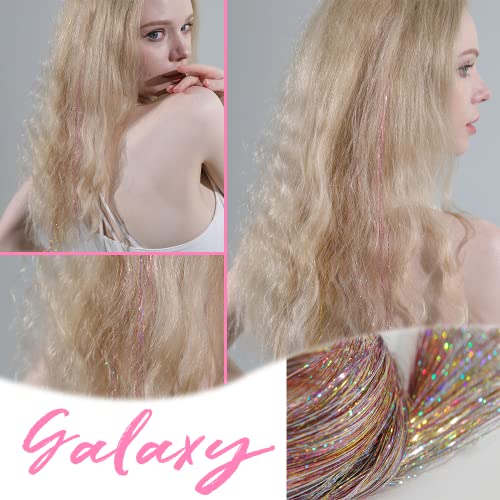 6 Pcs Clip in Hair Tinsle Kit, 19.6 Inch Heat Resistant Glitter Tinsel Hair Extension Clips, Fairy Sparkle Strands Festiva...
