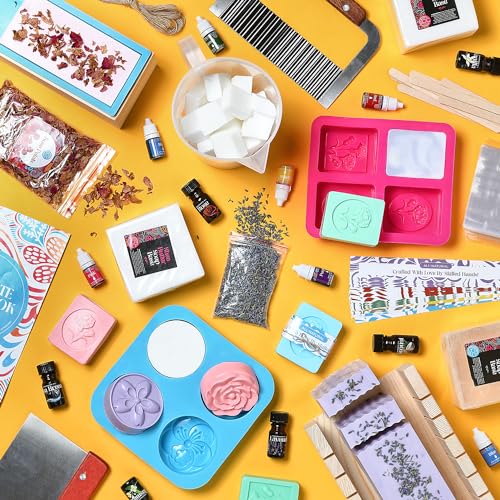 Soap Making Kit with Melt & Pour Base, Cutting Box, Molds, Fragrances - for Adults & Kids by Prime Creations.