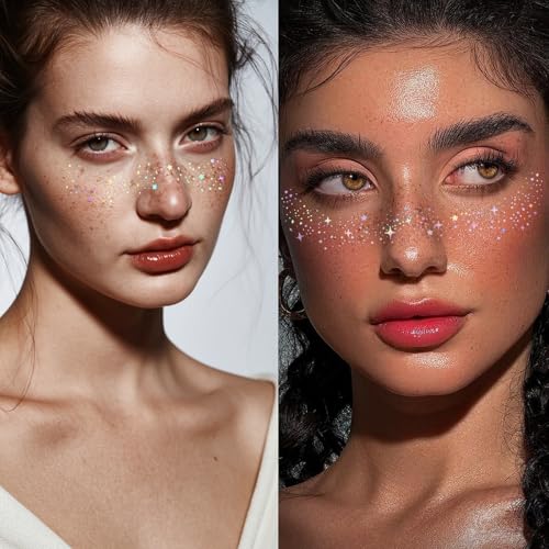 Glitter Freckles, Holographic Face and Body Glitter Tattoo Sparkle for Women Gold Glow Cosmetic Star Makeup Accessories fo...