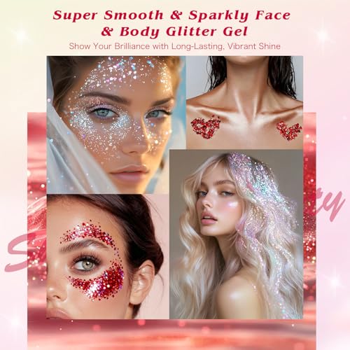 Hair Accessories Kit with Hair Glitter for Women Girls, Body Face Glitter Silver Red Glitter Gel for Makeup, Hair Wax Stic...