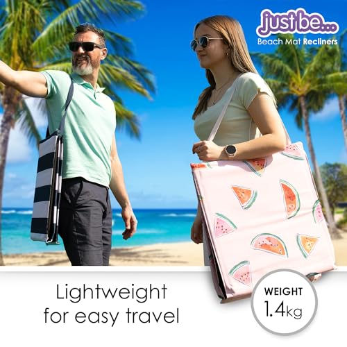 just be... Beach Sun Mat Folding Lightweight Portable Adjustable Sunbathing Recliner with Backrest Support and Valuables P...