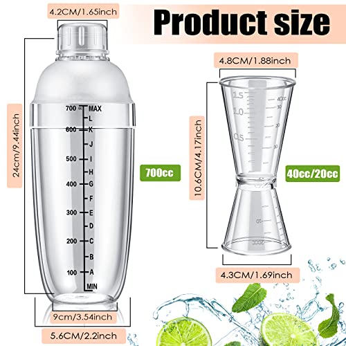 10 Pcs Plastic Cocktail Shaker Set, Including 8 Pcs 24 oz Clear Coffee Shaker Drink Mixer with Measurements 2 Double Measu...