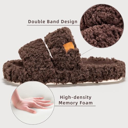 House Slippers for Women Fuzzy Open Toe Soft Comfy Bedroom Shoes for Indoor Outdoor