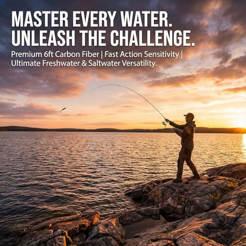 6ft Carbon Fiber Spinning Rod, 2-Piece Medium-Light Fishing Pole with Fast Action, Sensitive & Portable Lure Rod for Bass,...