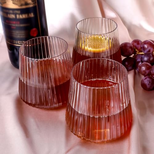 Lueumxc 40 Pack Plastic Ribbed Wine Glasses, 14Oz Origami Disposable Wine Glasses Unbreakable Clear Plastic Cocktail Glass...