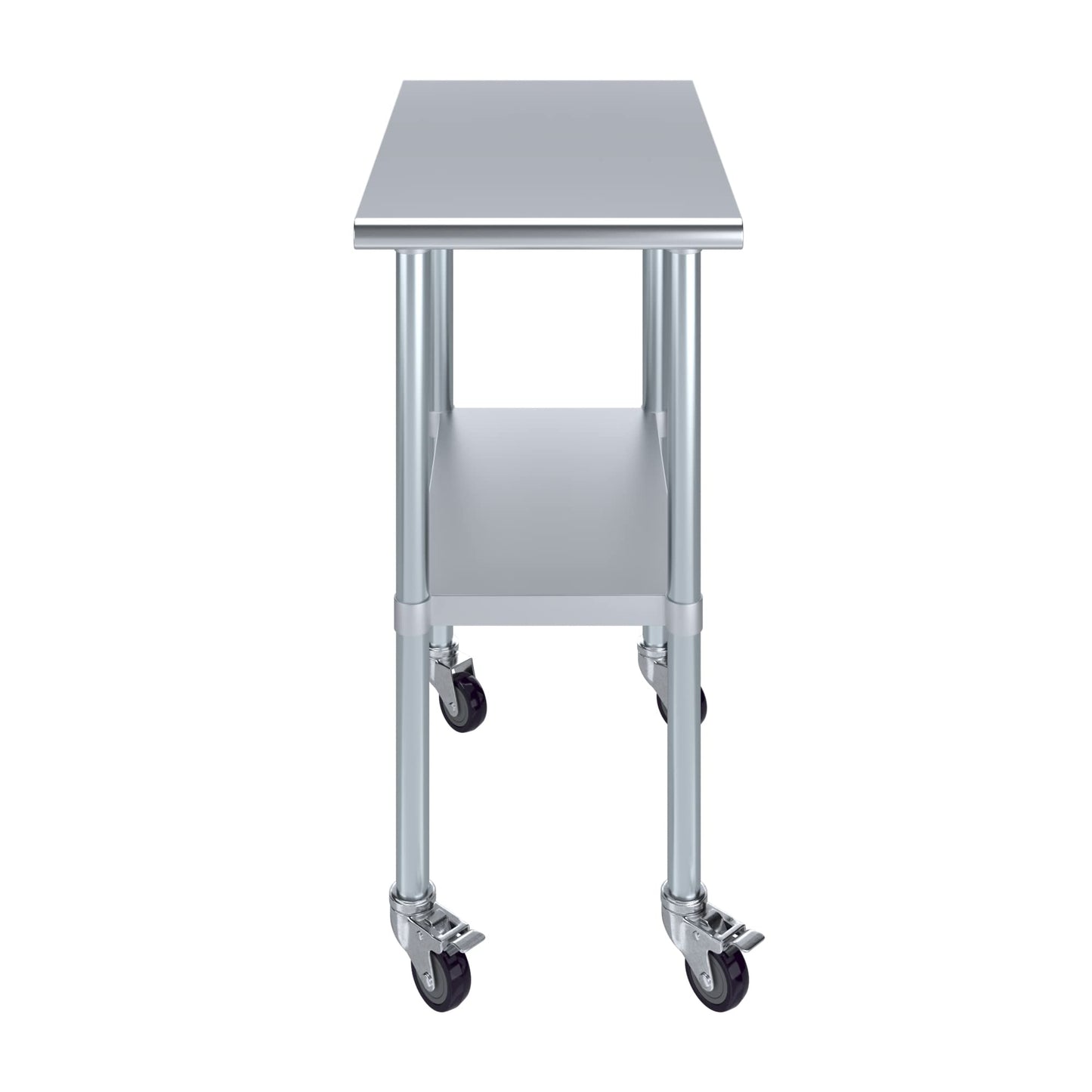 AmGood 30 in. x 18 in. Stainless Steel Work Table with Wheels | Metal Kitchen Food Prep Table | NSF