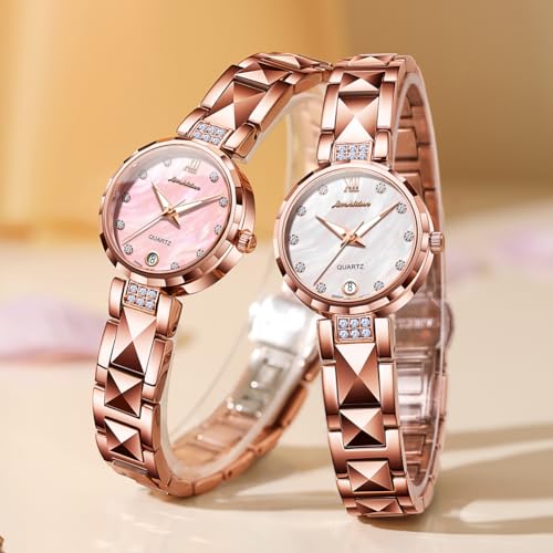 OLEVS Women's Watches Rose Gold Luxury Dress Diamond Tungsten Steel Fashion Ladies Watch Calendar Date Luminous Waterproof Female Watch
