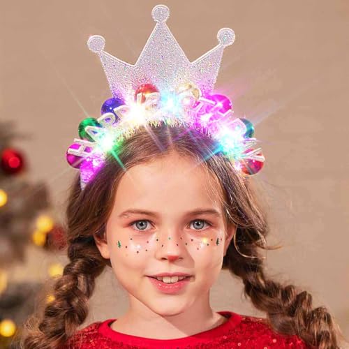 Zoestar Light Up Happy Birthday Crown Headband Glow Ball Hair Bands Led Birthday Party Hair Accessories Women