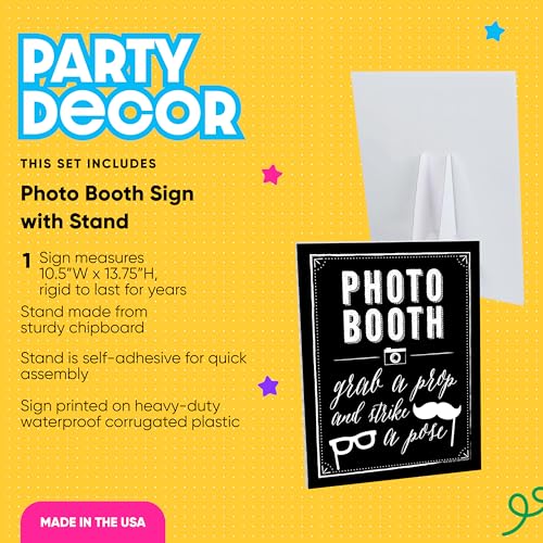 Big Dot of Happiness Photo Booth Sign with Stand – Festive & Durable Plastic Display – Indoor & Outdoor Party Decoration –...