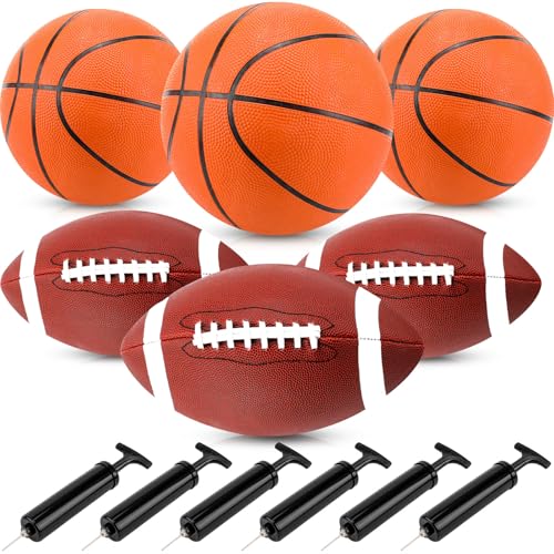 RoundFunny 6 Pack Sport Balls Set with Pumps Official Size Footballs and Basketballs Bulk for Training and Practice Indoor...